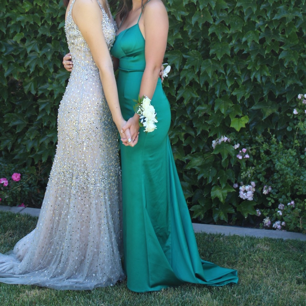 Sherri hill green silk prom dress